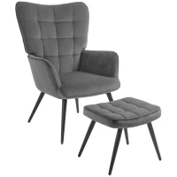 HOMCOM Sillón de Acento con Otomana Sillón reclinable con otomana Conjunto de 2 piezas Gris(m-7)