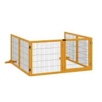 PawHut Barrera de seguridad para perros barrera autoportante plegable 6 paneles 2 pies de apoyo madera de pino 432x36x70 cm Amarillo(m-7)