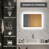 Kleankin Oglinda de Baie cu Lumina LED, Luminozitate Reglabila si Functie de Memorie, 70x50x3 cm, Transparent(m-4)