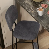 HOMCOM Conjunto de 2 Taburetes de bar sillas altas sillas de cocina con reposapiés y respaldo de tela de lino y acero(m-4)