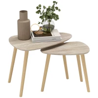 HOMCOM Set di 2 Tavolini Bassi Impilabili dal Design Scandinavo, Gambe in Legno e Piani in Legno, Naturale(m-1)
