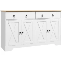 HOMCOM Mueble de Almacenamiento Buffet armario de cocina estilo rural 2 cajones y 2 armarios estantes a alturas ajustables Blanco(m-6)