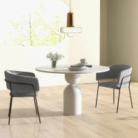 HOMCOM Conjunto de 2 sillas de comedor patas de acero asiento acolchado en tela aspecto lino Gris(m-4)