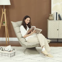 HOMCOM Poltrona Relax da Salotto, Design Imbottito con Schienale Regolabile, Girevole a 360°, Rivestimento in Lino, Beige(m-2)