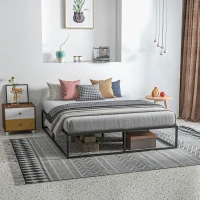HOMCOM Bettgestell mit Sperrholzlatten und Unterbettkasten, 190x160x35cm, Schwarz und Holz(m-2)