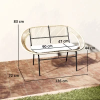 Outsunny Gartenbank 2-Sitzer, Gartenbank im Freien aus Stahl im Acapulco-Stil, mit Rücken- und Sitzkissen, 126 x 72 x 83 cm, Khaki(m-3)