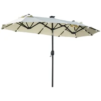 Outsunny Ombrellone Doppio, Ombrellone da Terrazza, Inclinabile, con Pannello Solare, 35 LED, Telaio in Acciaio, 2.92 x 1.50 x 2.18 m, Beige(m-5)