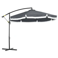 Outsunny Parasol desplazado parasol de jardín 3x2,6 m con manivela pie en cruz 8 varillas y borla Gris(m-1)