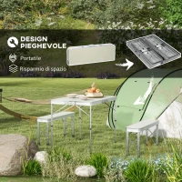 Outsunny Tavolo da Picnic Pieghevole 90x62x70 cm con 2 Panche da Esterno 86x23x40 cm, in MDF e Alluminio, Argento(m-4)