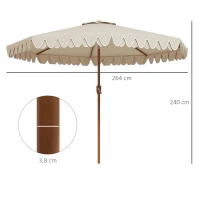 Outsunny Parasol inclinable redondo Ø 264 cm con flecos tela de poliéster alta densidad anti-UV mástil desmontable 8 varillas - crema(m-3)
