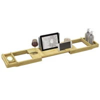 HOMCOM Badewannenregal ausziehbarer Bambus mit Getränkehalter und Seifenschale, 75-109 x 23 x 4,5 cm(m-6)