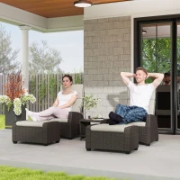 Outsunny 5-Piece Rattan Garden Furniture Set with Cushions - Brown(m-2)