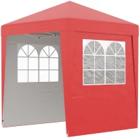 Outsunny Gazebo da Giardino Pop-up Pieghevole Regolabile in Altezza Protezione UV 30+, 3 Pareti Laterali, Rosso(m-5)