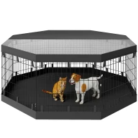 PawHut Parque para perros interior 8 paneles plegables modulables con puerta para cachorros acero 61x61 cm Negro(m-6)