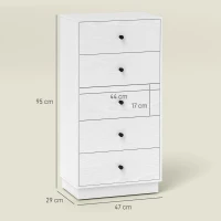 HOMCOM Kommode 5 Schubladen, hoher und schmaler Aufbewahrungsmöbel im modernen Stil für Schlafzimmer, Wohnzimmer - 47x29x95cm, weiß(m-3)