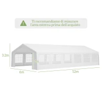 Outsunny Tendone da Giardino con Pareti Removibili, in Acciaio e PP, 12x6x3.2 m, Bianco(m-3)