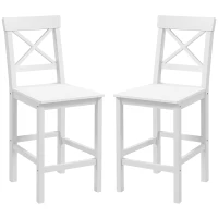 HOMCOM Set di 2 sgabelli da bar, stile rustico da casa di mare in legno altezza 60 cm con poggiapiedi, bianco(m-5)