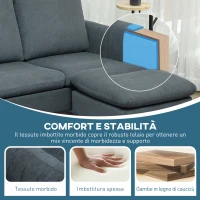 HOMCOM Divano 3 Posti Angolare con Chaise Longue Reversibile, in Tessuto Effetto Velluto, 196x140x88 cm, Grigio Carbone(m-8)