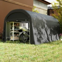 Outsunny Ripostiglio da Giardino con Telo in Plastica, Tettoia per Attrezzi, Garage Pieghevole, 300 x 450 x 230 cm, Grigio Scuro(m-4)