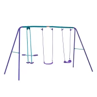 Outsunny Schaukelgestell für den Außenbereich 3-in-1 mit 1 Doppelschaukel und 2 Schaukelsitzen, für Kinder ab 3 Jahren, violett(m-6)