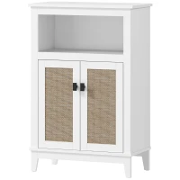 HOMCOM Mobile Bagno con 2 Porte Frontali in Rattan Scaffale Regolabile e Vano Aperto 60x30x90 cm Bianco(m-5)