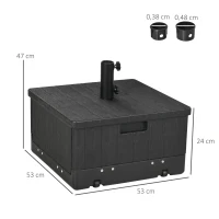 Outsunny Pie de sombrilla base de lestage mesa auxiliar jardinera con drenaje ruedas y asas PE y metal Negro(m-3)