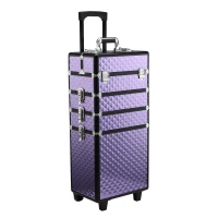 HOMCOM Professioneller Make-up-Trolley, Reise-Make-up-Koffer aus Aluminium, 2 Räder, Violett 33,5x23x76/95,5 cm(m-5)