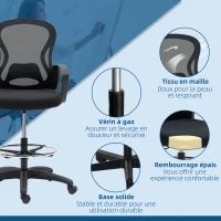Vinsetto Silla de Oficina con Asiento Alto y Reposapiés Ajustable en Malla Altura Regulable Giratoria Negro(m-4)