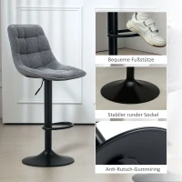 HOMCOM Taburete de bar moderno Conjunto de 2 taburetes de bar con respaldo ajustables en altura con reposapiés acolchados Gris(m-4)