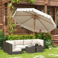 Outsunny Parasol inclinable redondo Ø 264 cm con flecos tela de poliéster alta densidad anti-UV mástil desmontable 8 varillas - crema(m-2)