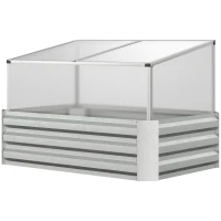 Outsunny Raised Beds for Garden with Mini Greenhouse, Galvanised Outdoor Planters and Cold Grame, for Herbs and Vegetables(m-10)