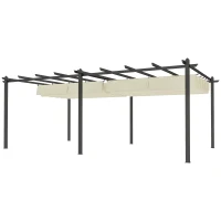 Outsunny Pérgola retráctil 3,5x6 m pérgola para terraza estructura en aluminio + tela de poliéster - Beige(m-7)