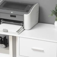 Vinsetto Supporto stampante Organizzatore Mobile da ufficio con 2 cassetti di cui 1 con serratura per formato A4, 86,3L x 40P x 66,5H cm, in Legno Bianco(m-4)