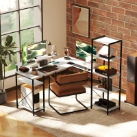 HOMCOM Bureau d'Angle avec Prise Électrique et USB, Étagère et Support de Moniteur, Blanc et Noir(m-3)