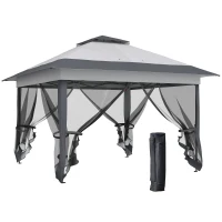 Outsunny Cenador carpa de jardín pop-up plegable acero poliéster mosquiteros + bolsa de transporte con ruedas Gris(m-6)