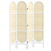 HOMCOM Paravento Interno in Legno da 4 Pannelli 170 x 160 cm Pieghevole e Portatile, Motivo Intrecciato a Mano, Bianco(m-1)