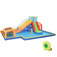 Outsunny Château Gonflable pour Enfants 3-8 Ans avec Toboggan, Mur, But et Panier, en Tissu Oxford, 590x460x220 cm(m-5)