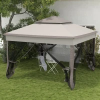 Outsunny Gazebo Pieghevole con Pareti Laterali Grigio 3,25 x 3,25 x 2,7 m(m-2)