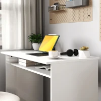 HOMCOM 90 x 50cm Computer Table, Modern Home Office Desk, Small Writing Desk with Storage Shelf, High Gloss White(m-8)
