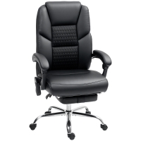 HOMCOM Chaise de Bureau Massante et Chauffante avec Dossier Inclinable et Repose-Pieds en Cuir PU, Noir