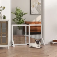 PawHut Barrera de seguridad para perros barra de protección de 2 paneles ancho ajustable 63-106 cm en madera de pino acero Blanco(m-2)