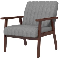 Fauteuil de chambre moderne HOMCOM rembourré en tissu et bois avec coutures tubulaires, gris(m-1)