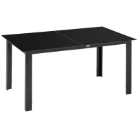 Outsunny Tavolo da giardino rettangolare in alluminio e piano in vetro temperato - 6 persone 150 x 90 x 74 cm nero(m-1)