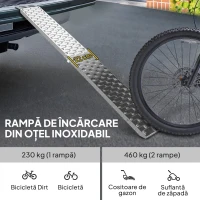 HOMCOM Rampă pentru Motociclete și Biciclete cu Sarcină Maximă 230 kg, 190x22x8 cm, Argintiu(m-4)