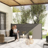 Outsunny Paravento Laterale Doppio Retrattile 3 x 1.4 m, in Alluminio e Poliestere Anti-UV ad Alta Densità 180 g/m², Grigio Scuro(m-2)