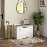 HOMCOM Aufbewahrungsbank mit 103L Multifunktional aus Holz mit Leinenstoff-Kissen, 75x40x56cm, Weiß(m-2)