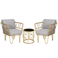 Outsunny Conjunto de salón de jardín en ratán sintético 3 piezas 2 sillones + 1 mesa baja redonda cojines incluidos(m-1)