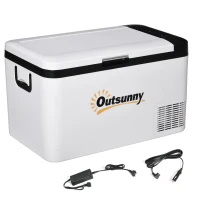 Outsunny Réfrigérateur Portable Électrique 25L 12/24V jusqu'à -20℃ Réfrigérateur et Congélateur à Compresseur pour Voiture avec Lumière LED et Poignées Repliables Faible Consommation Énergétique pour Maison Camping 58,5x33,5x35,2 cm Blanc(m-6)