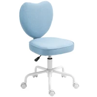 HOMCOM Chaise de Bureau en Cœur avec 5 Roulettes et Hauteur Réglable en Tissu, 40x50x79-89cm, Bleu(m-1)