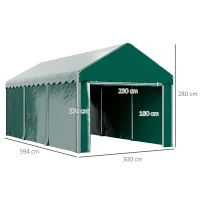 Outsunny Cobertizo de garaje carport 3x6 m Garaje de vehículos resistente con 2 puertas enrollables, lona PE 200g, Verde(m-3)